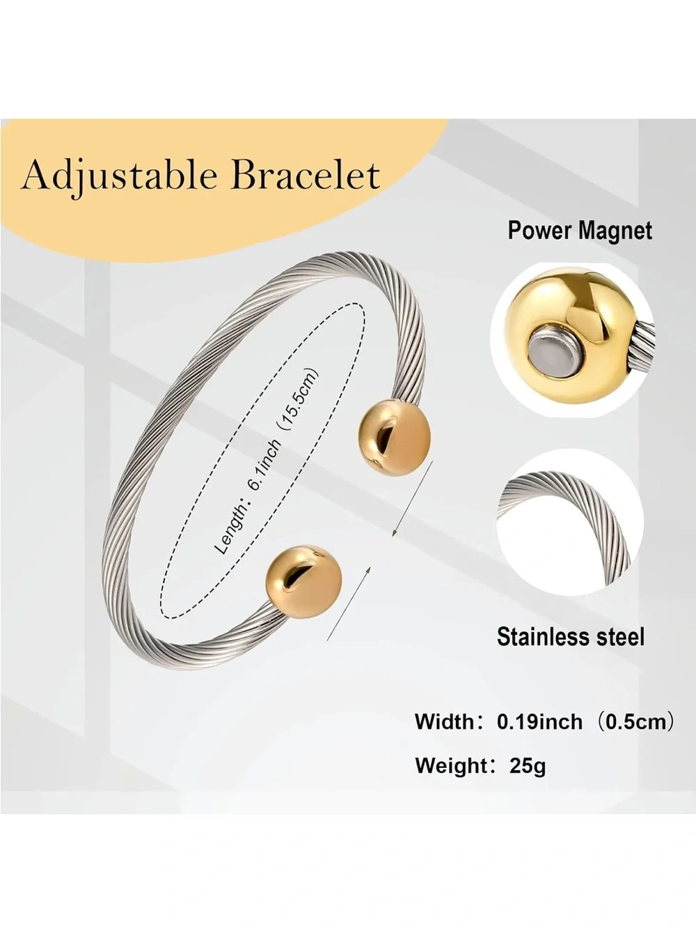 Two-tone Twisted Cable Cuff Bracelet Gold Accent Silver Bracelet  Minimal Cuff